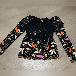 Maeve by Anthropologie Embroidered Black Long Sleeve Top Size XS